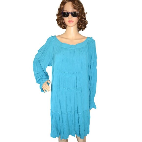 NWT Listicle Teal Peacock Blue Flowy Bohemian Peasant Dress Women's Size Medium - Picture 1 of 7